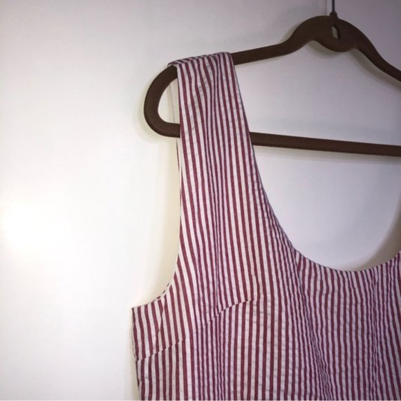 Kiel James Patrick Dress Red White Stripe Lined Back Zip 14 Seersucker Pockets - Picture 5 of 12